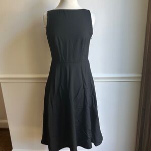 Banana Republic A Line Wool Blend Dress Black Classic Flare Sleeveless Lined EUC